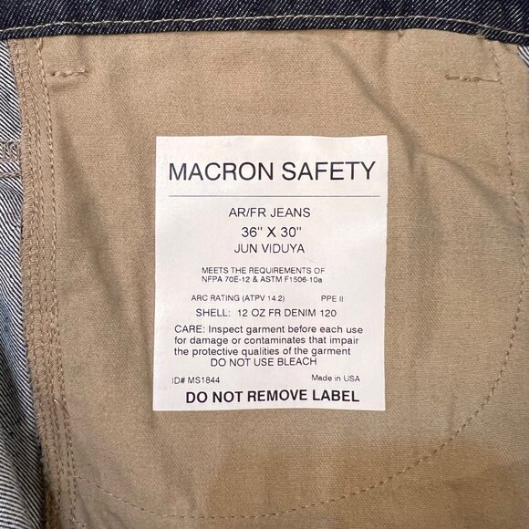 AR/FR Macron Safety Jeans 36" X 30" Flame-Resistant Denim Pants Made In USA - Picture 9 of 16